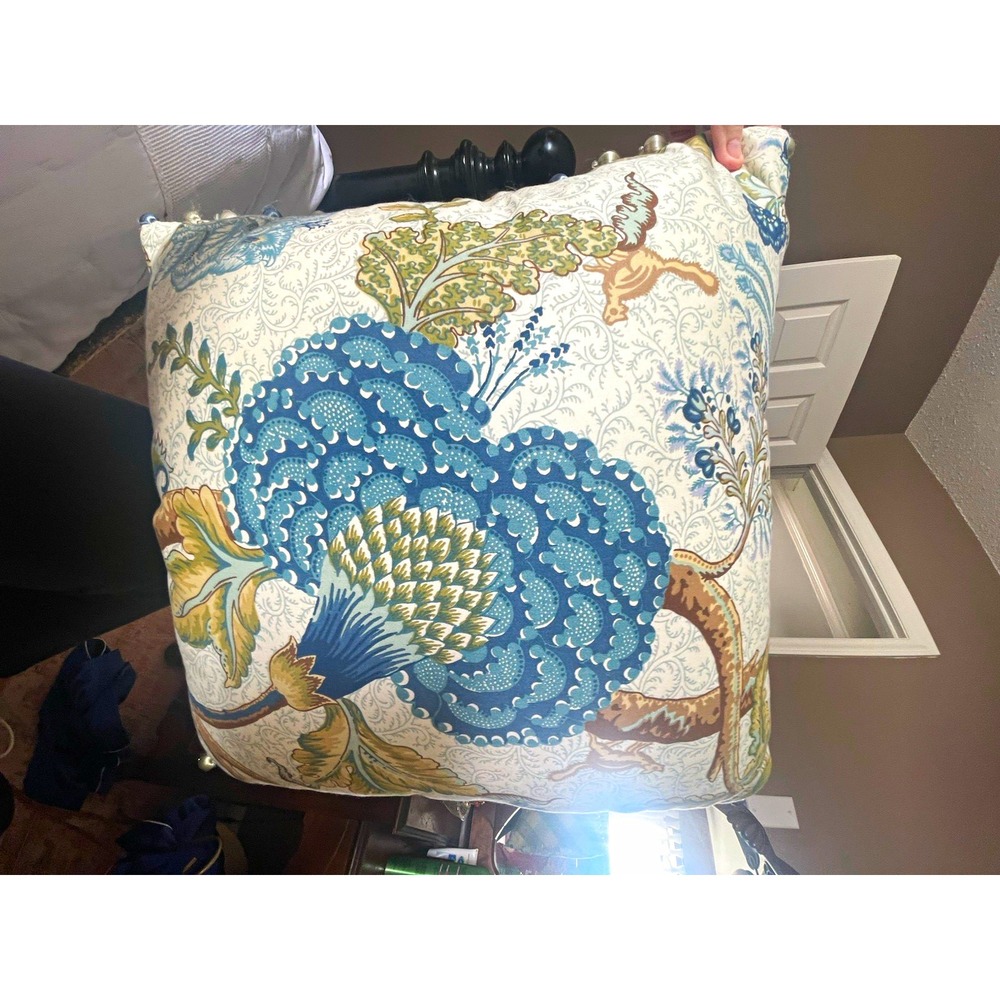 Square Decorative Throw Pillow Blue/Green Floral, Tassels, Double-Sided squirrel